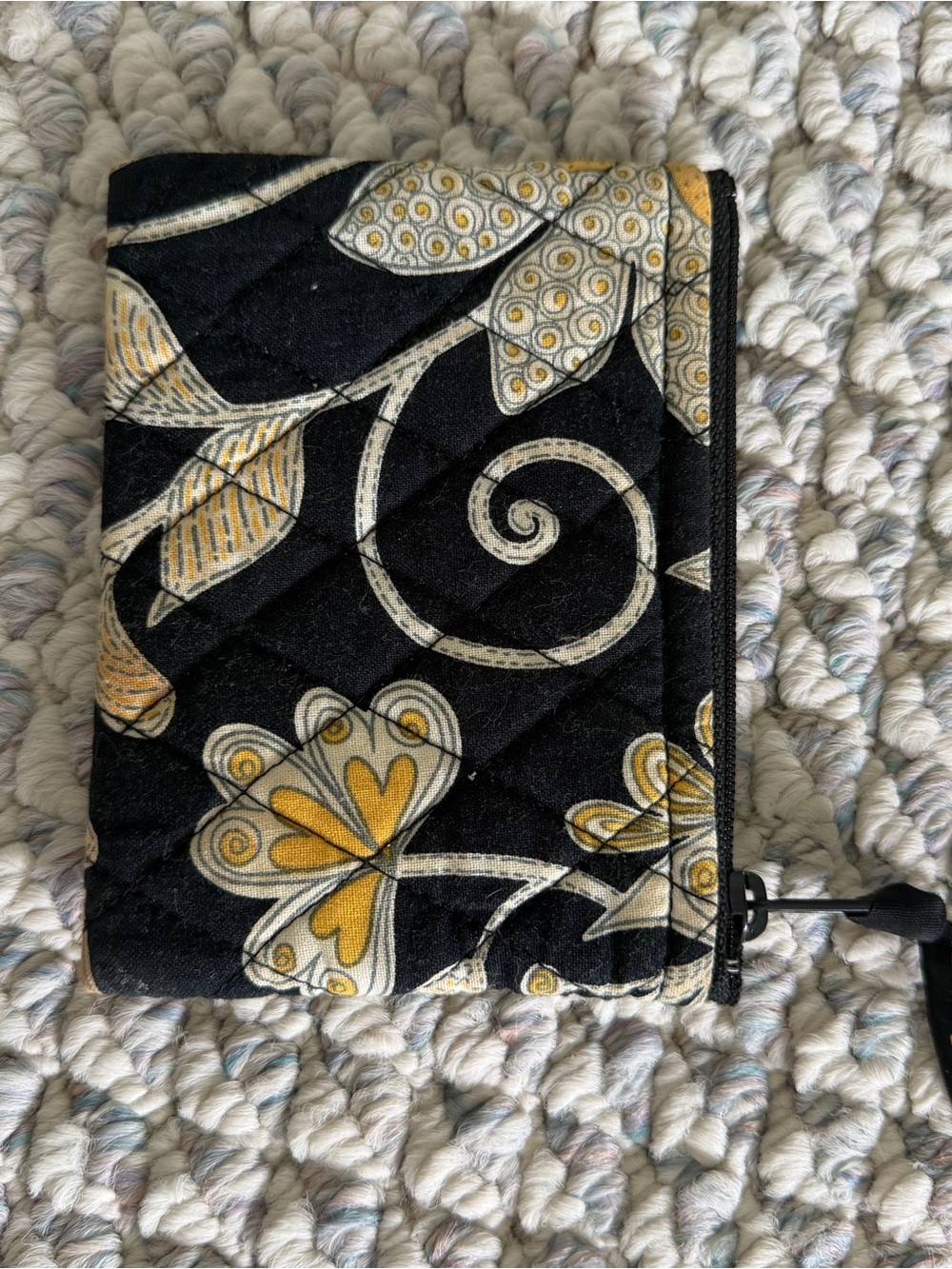 Vera Bradley Quilted Coin Pouch in Black & Yellow Floral